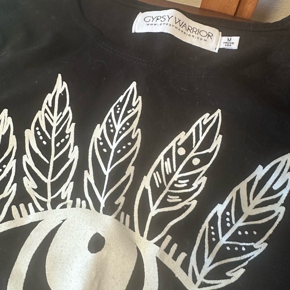 Gypsy Warrior Black Tee with Eye and Feather Design - Picture 3 of 3